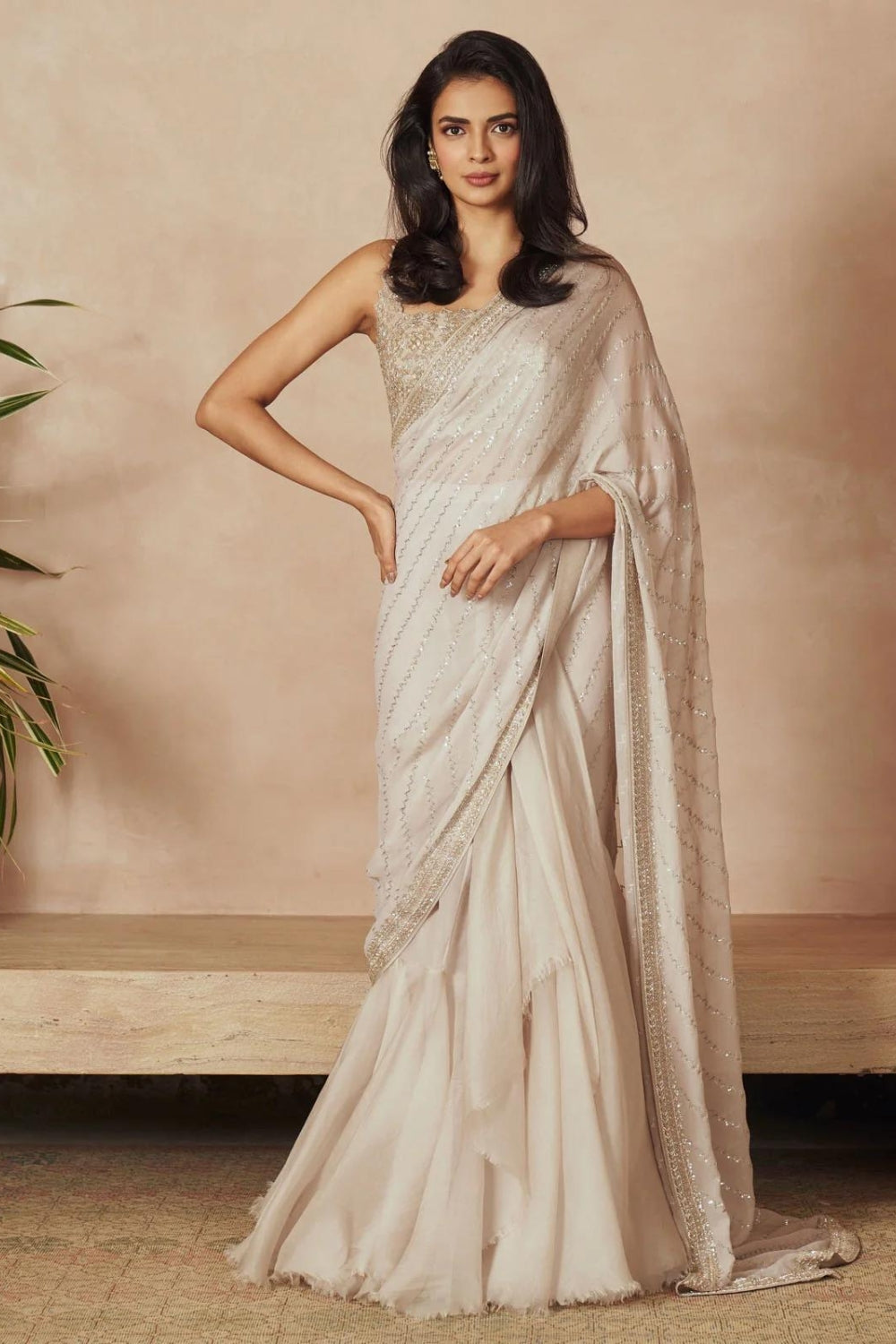 IVORY CHIFFON SAREE SET