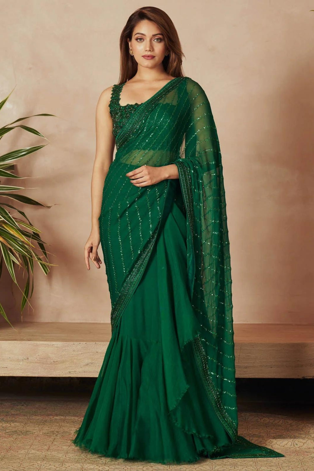 EMERALD GREEN SAREE SET