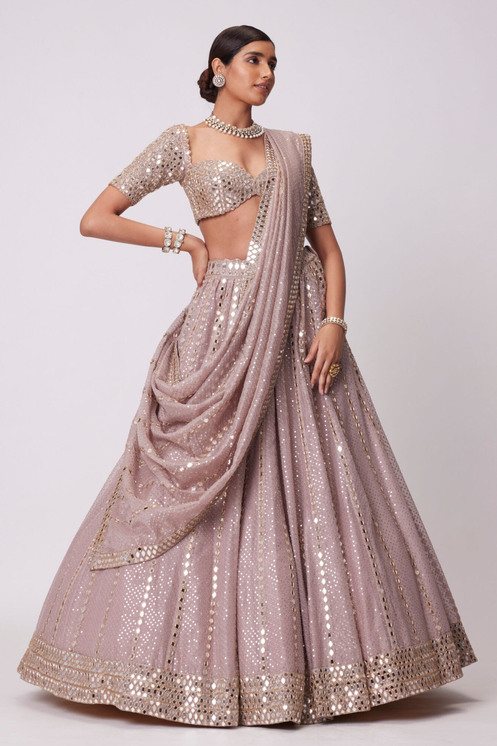 Ash Pink Sequin Embroidered Lehenga Set