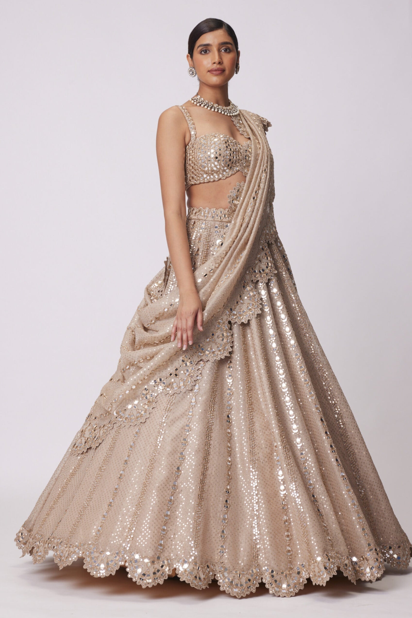 Light Beige Sequin Embroidered Lehenga Set