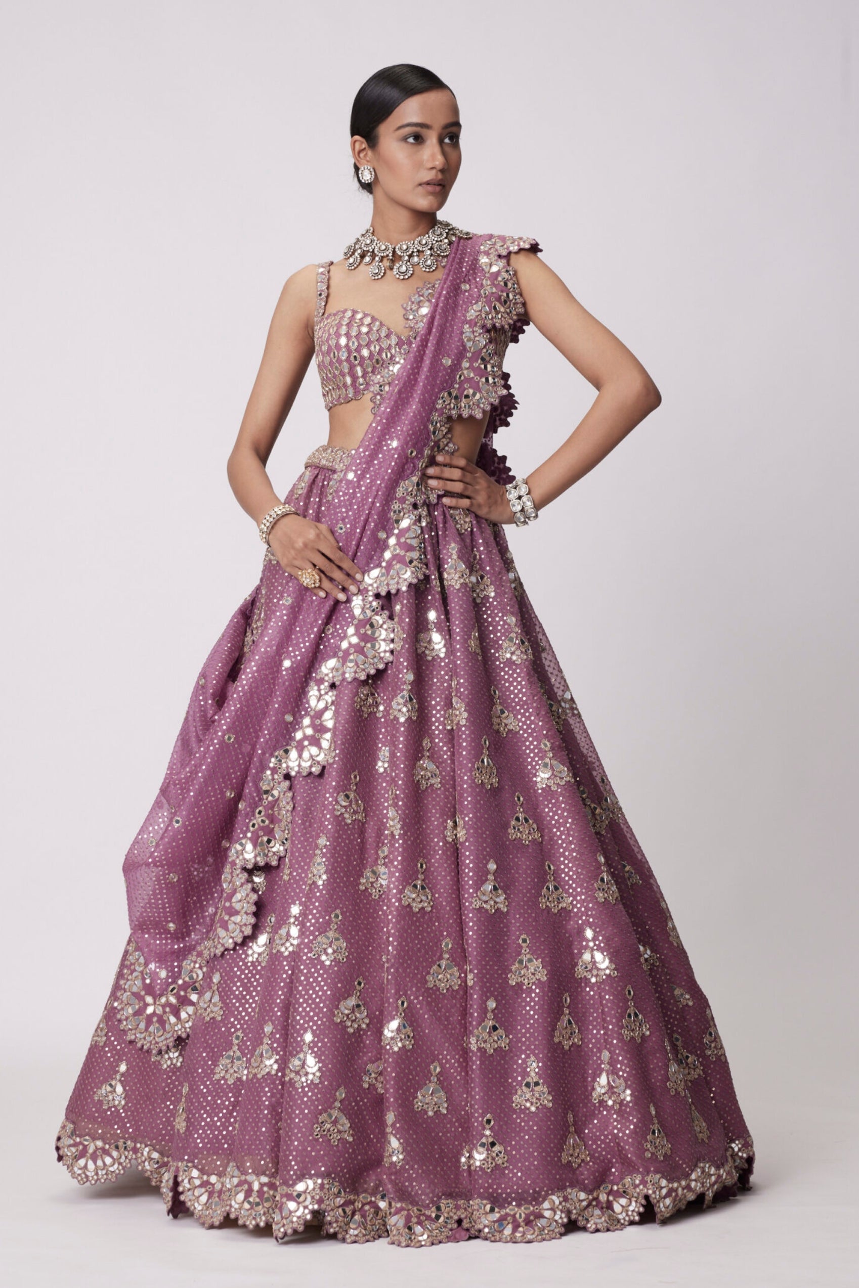Mud Mauve Sequin Embroidered Lehenga Set