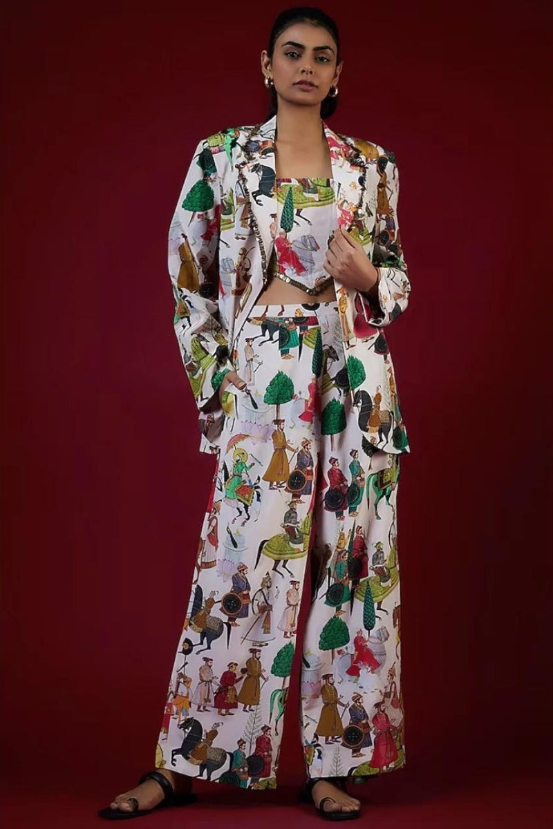 Ivory Printed Pant Suit Set