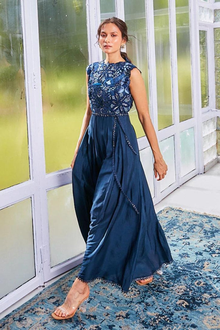 Deep Blue Jumpsuit with Embroidered Body 6 / Regular Deep Blue Jumpsuit with Embroidered Body 6 / Regular