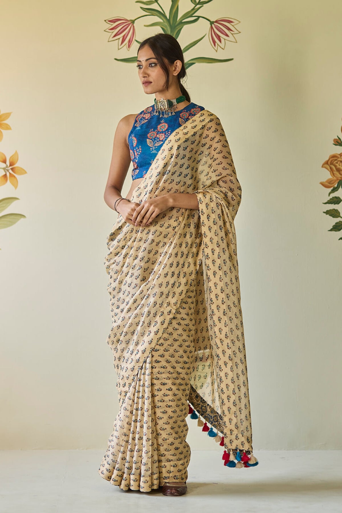 Beige & Blue Saree