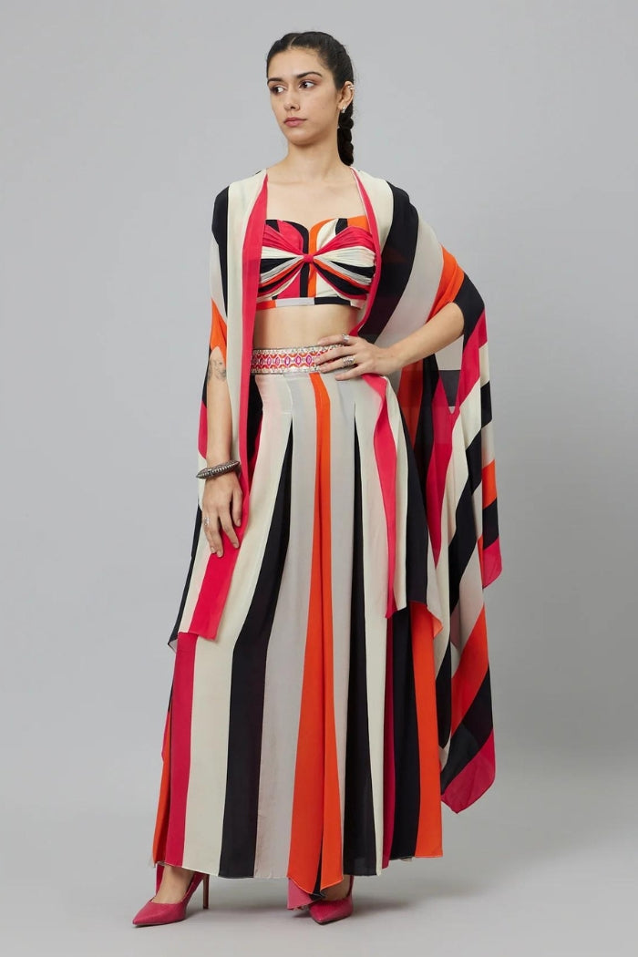 SHAHAR STRIPE PRINT CAPE SET