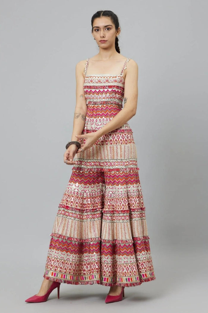 IVORY MULTI HUED BELL BOTTOM JUMPSUIT