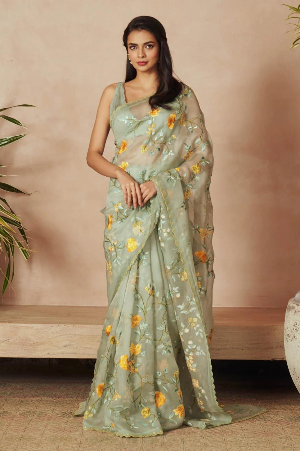 SEA BLUE ORGANZA SAREE SET