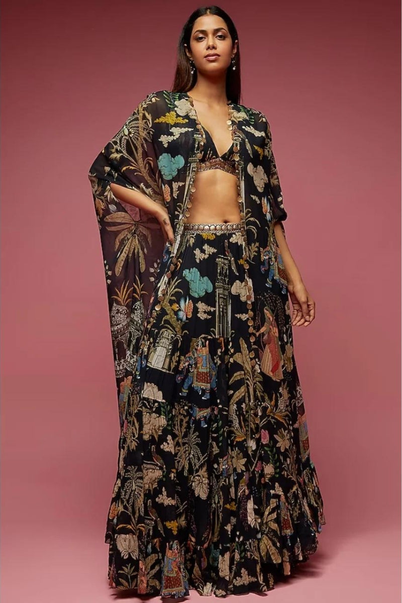 Black Flowy Skirt Set