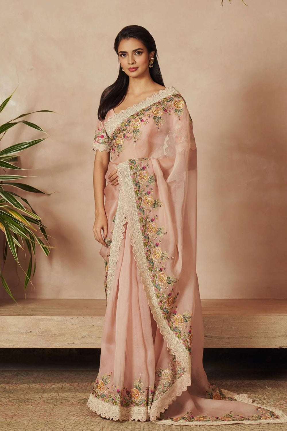 PASTEL PEACH EMBROIDERED SAREE