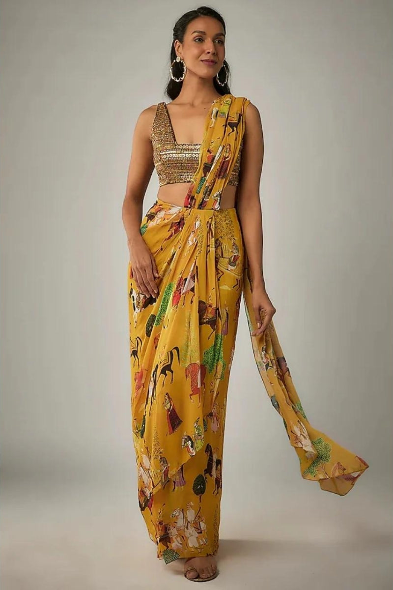 Mango Printed Mughal Rhapsody Pre Draped Sari Set