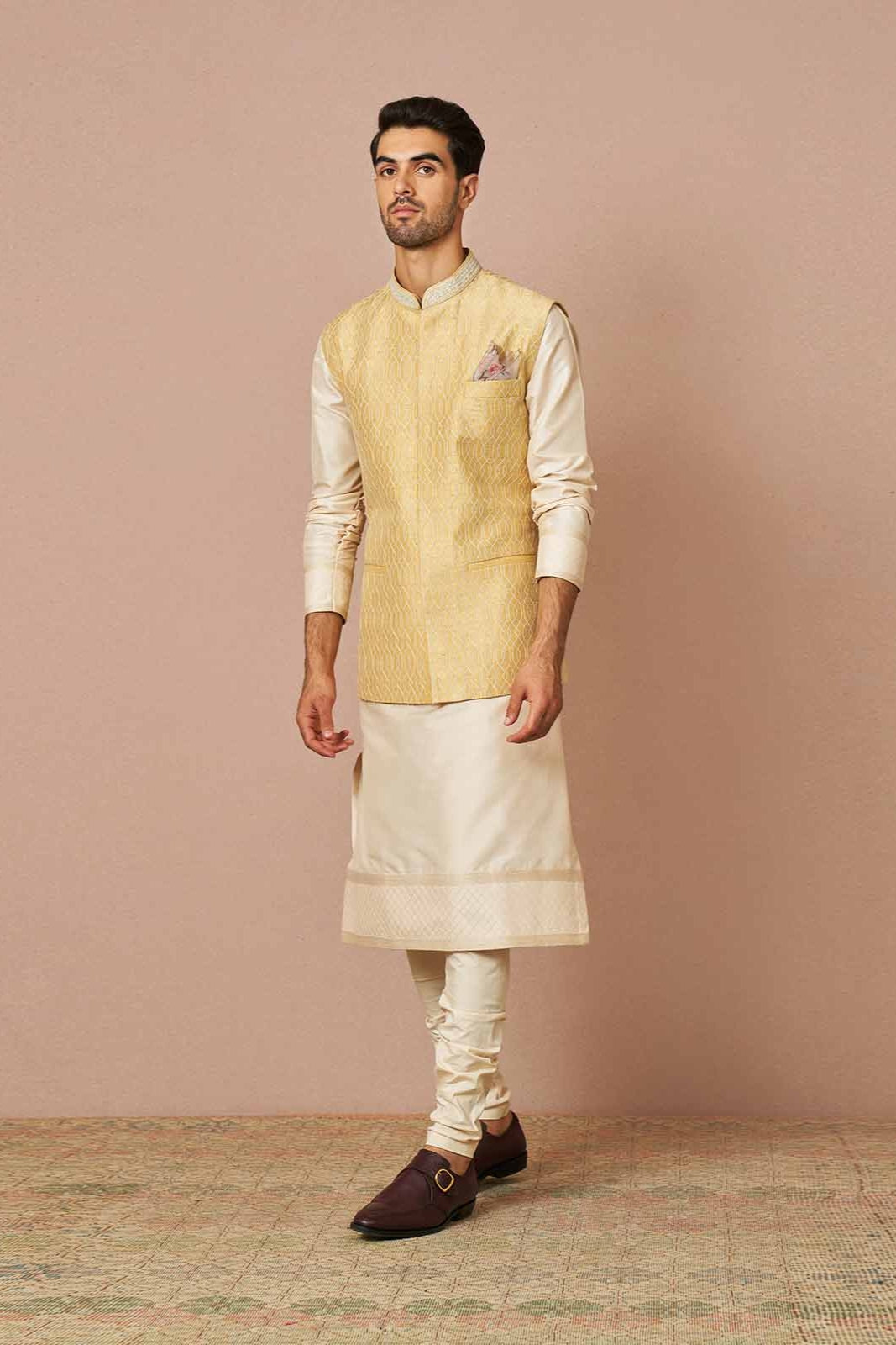 PASTEL YELLOW ADEM THREADWORK EMBROIDERED BANDI SET