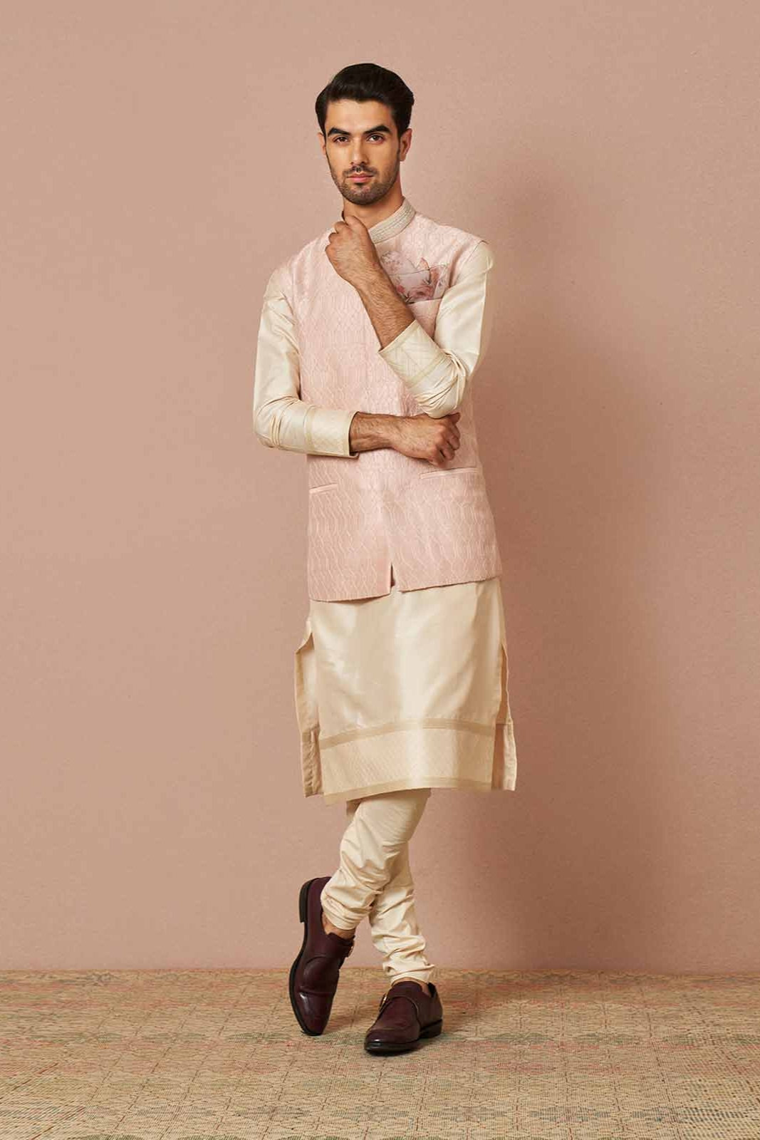 PASTE PINK ADAM THREADWORK EMBROIDERED BANDI SET