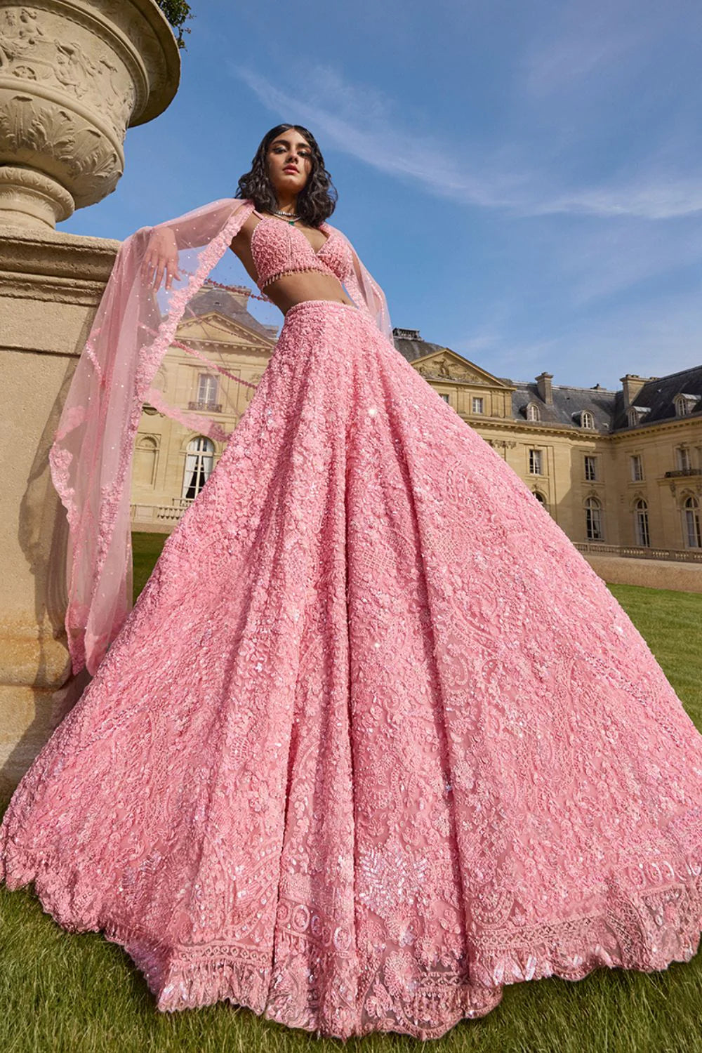 pink sequin dress india Pink Sequin Lehnega Set