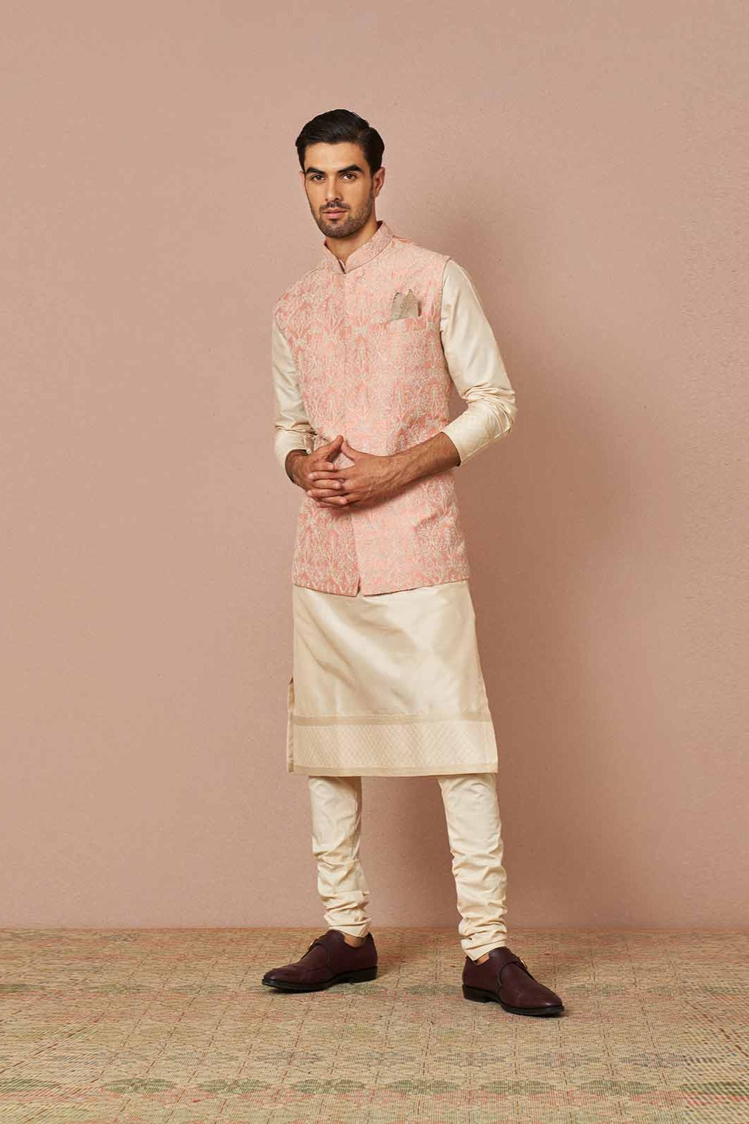 PASTEL PINK RAWSILK ARMAAN EMBROIDERED BANDI SET