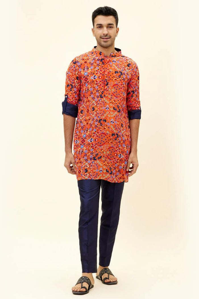 ORANGE JAAL PRINT SHORT SHIRT STYLE KURTA