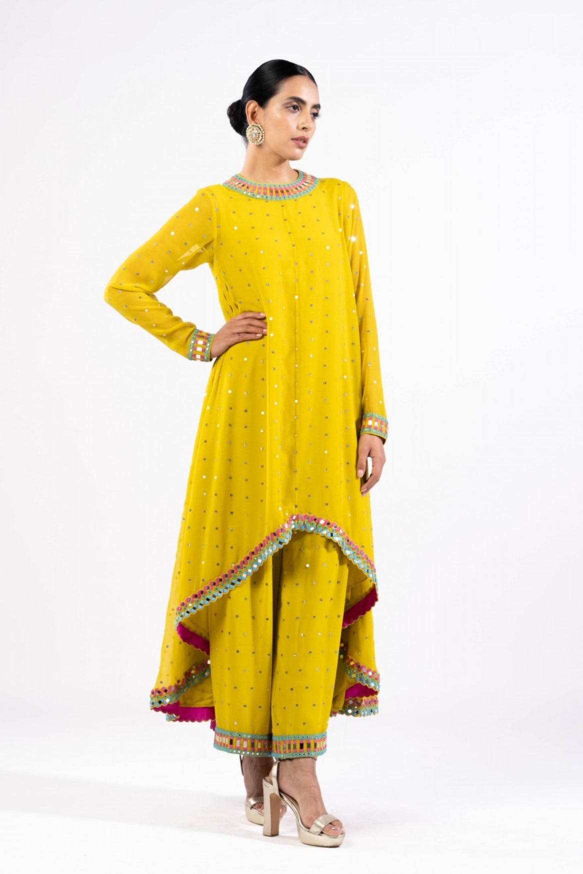 Moss Green Asymmetrical Kurta Set