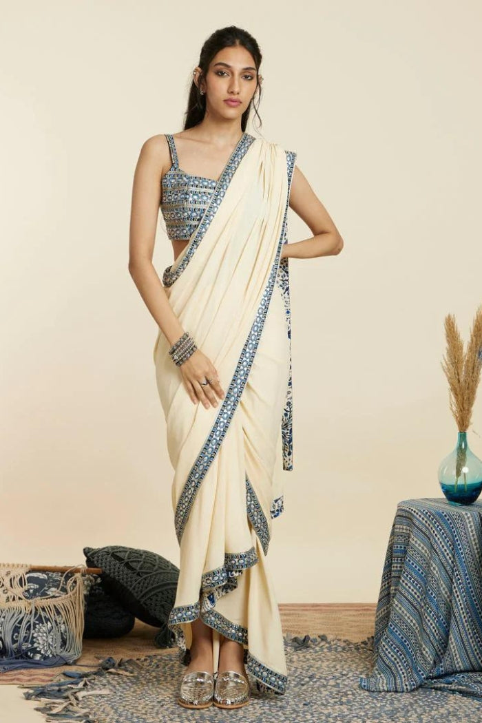 IVORY CASCADE SAREE SET