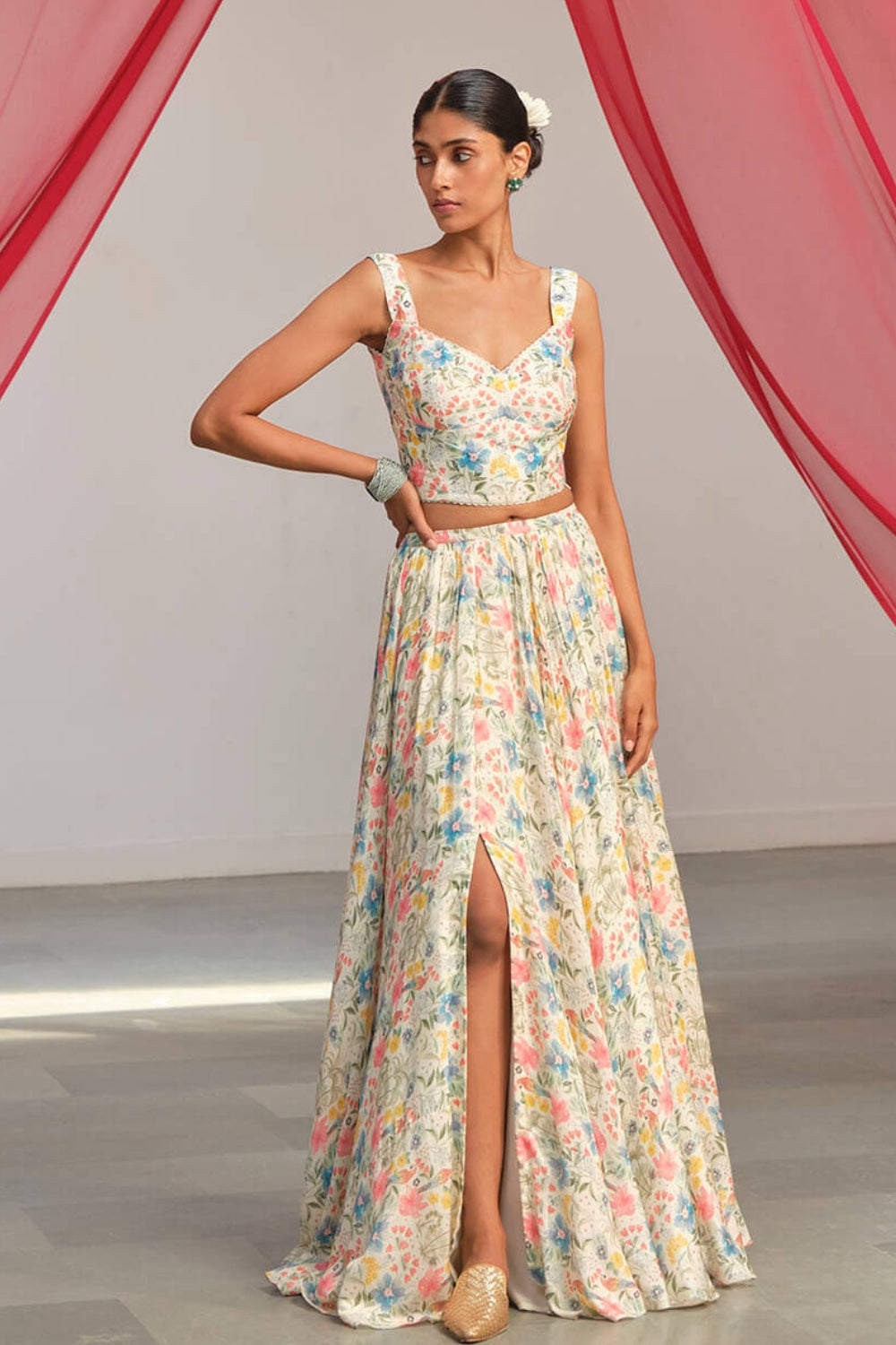 Tropical white lehenga