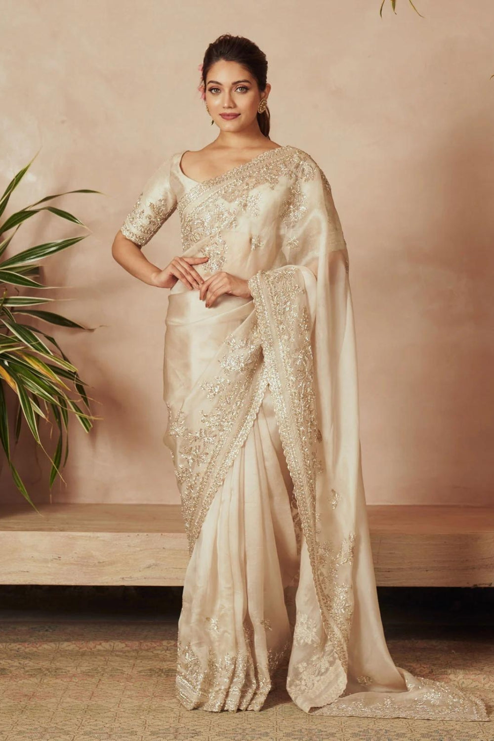 IVORY ORGANZA THITHLI SAREE SET