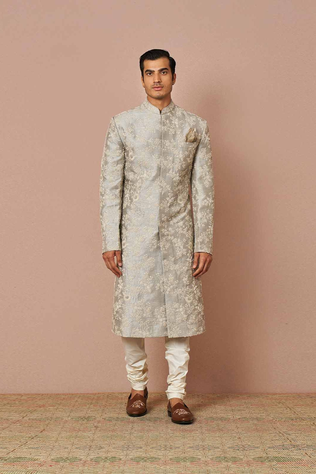 POWDER BLUE RAWSILK JAHAAN PEARL EMBROIDERED SHERWANI SET