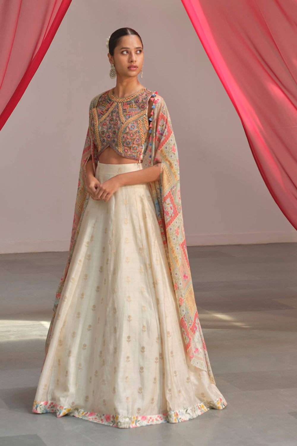 Pearl chanderi lehenga cape set - Ready To Ship