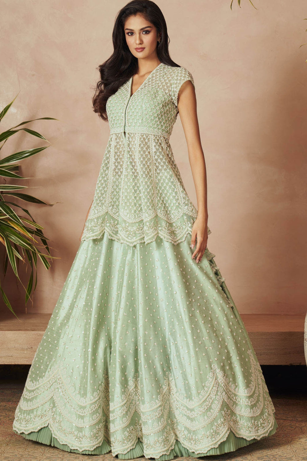 Anushree Reddy SEA GREEN JACKET SET CUSTOM