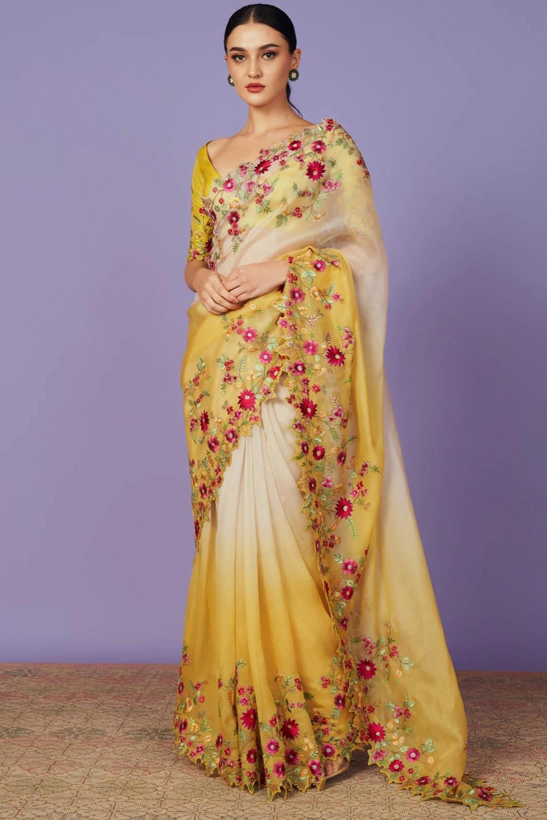 MULTI THREAD WORK SAREE SET