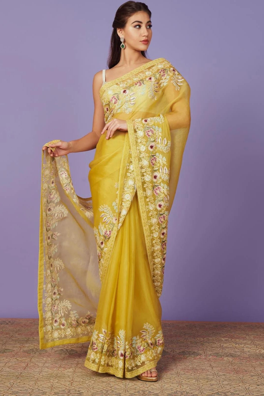 MULTI THREAD WORK SAREE SET