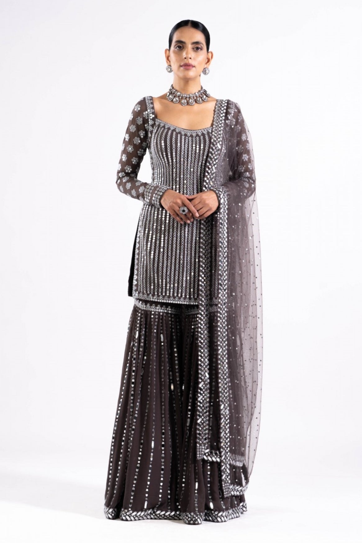 Charcoal Grey Sharara Set