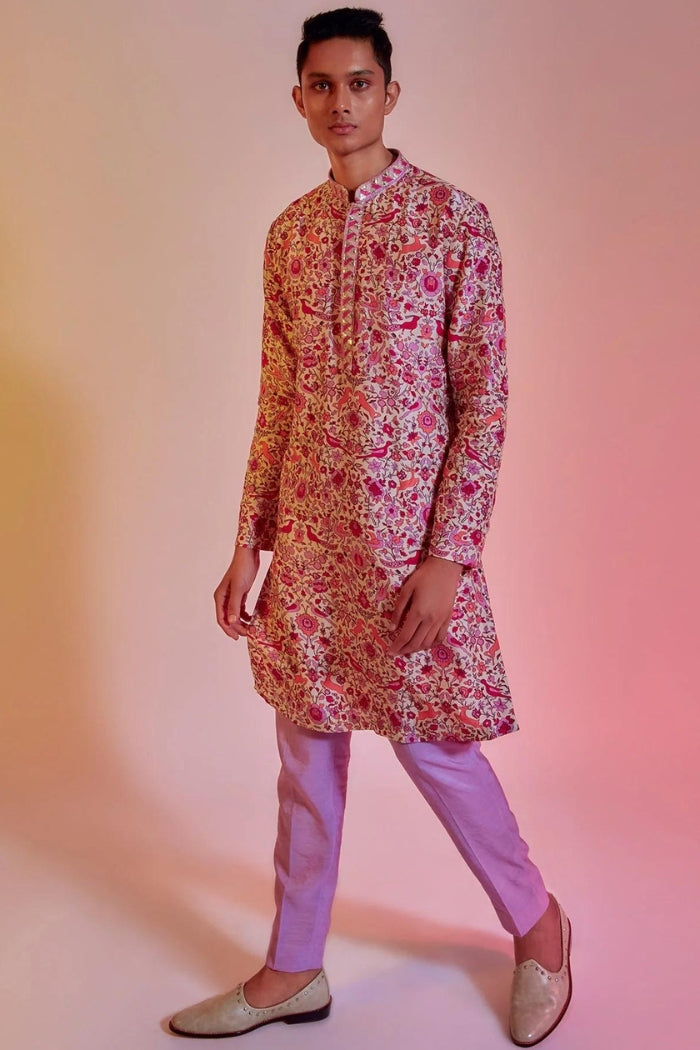 KURTA WITH EMBELLISHED COLLAR AND PANTS