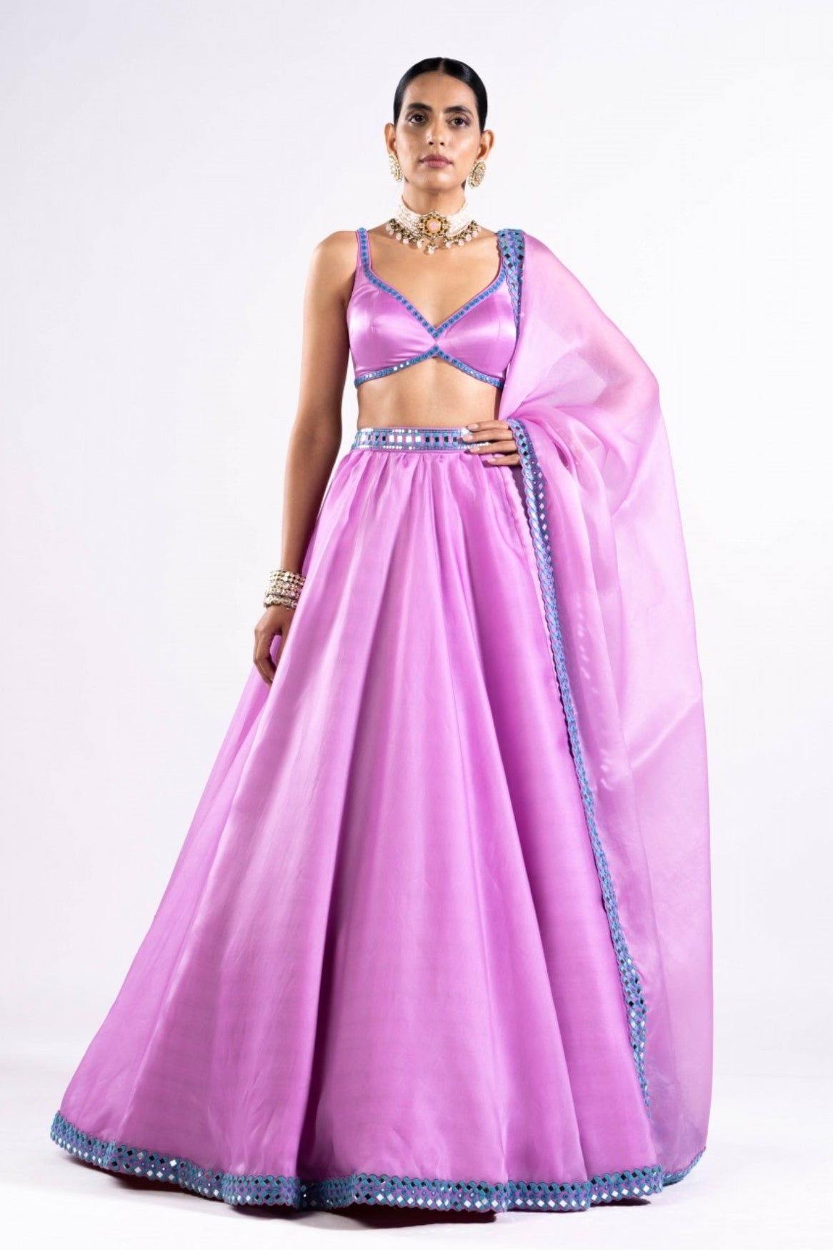 Mauve Satin Organza Lehenga Set