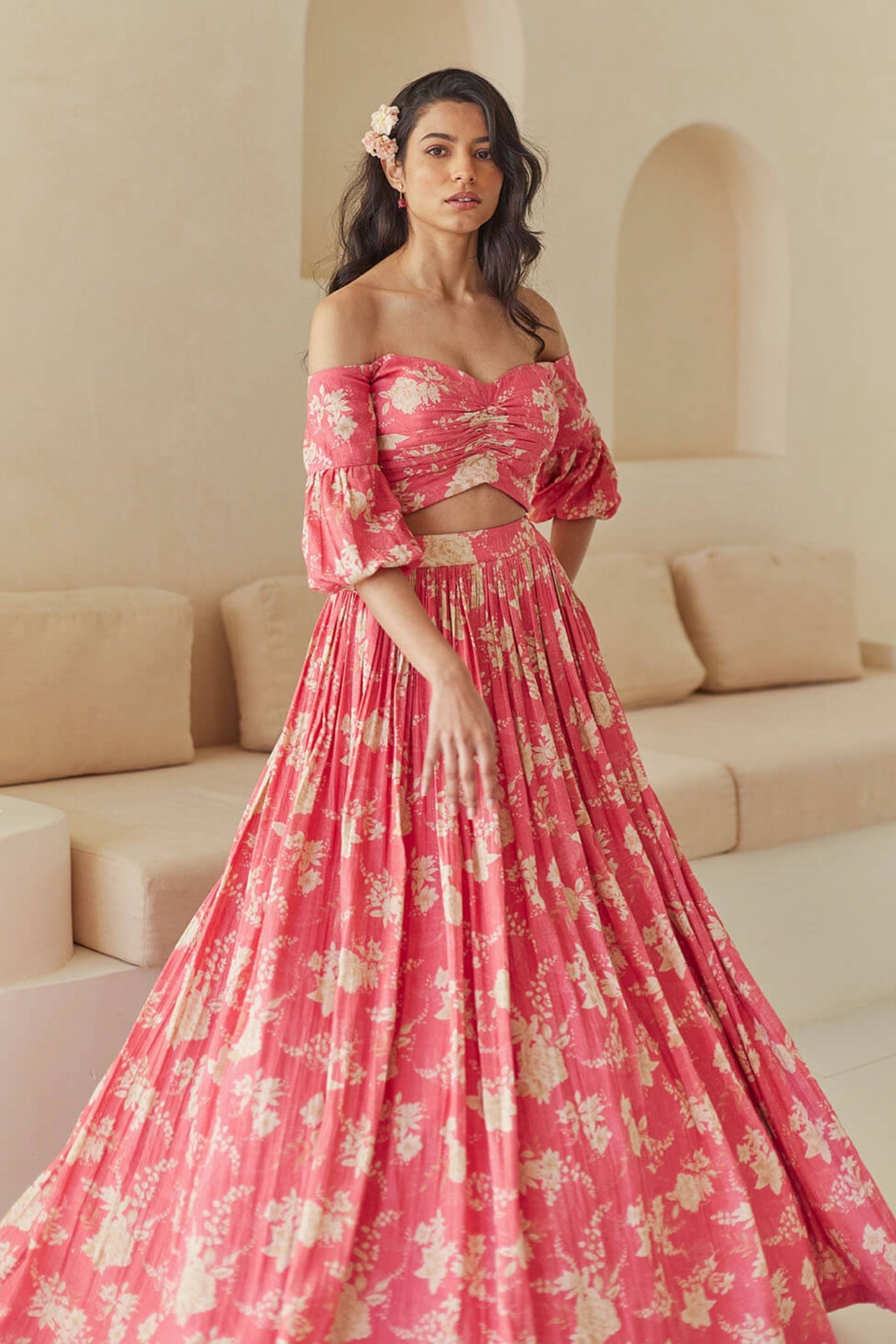 Floral Cold Shoulder Lehenga