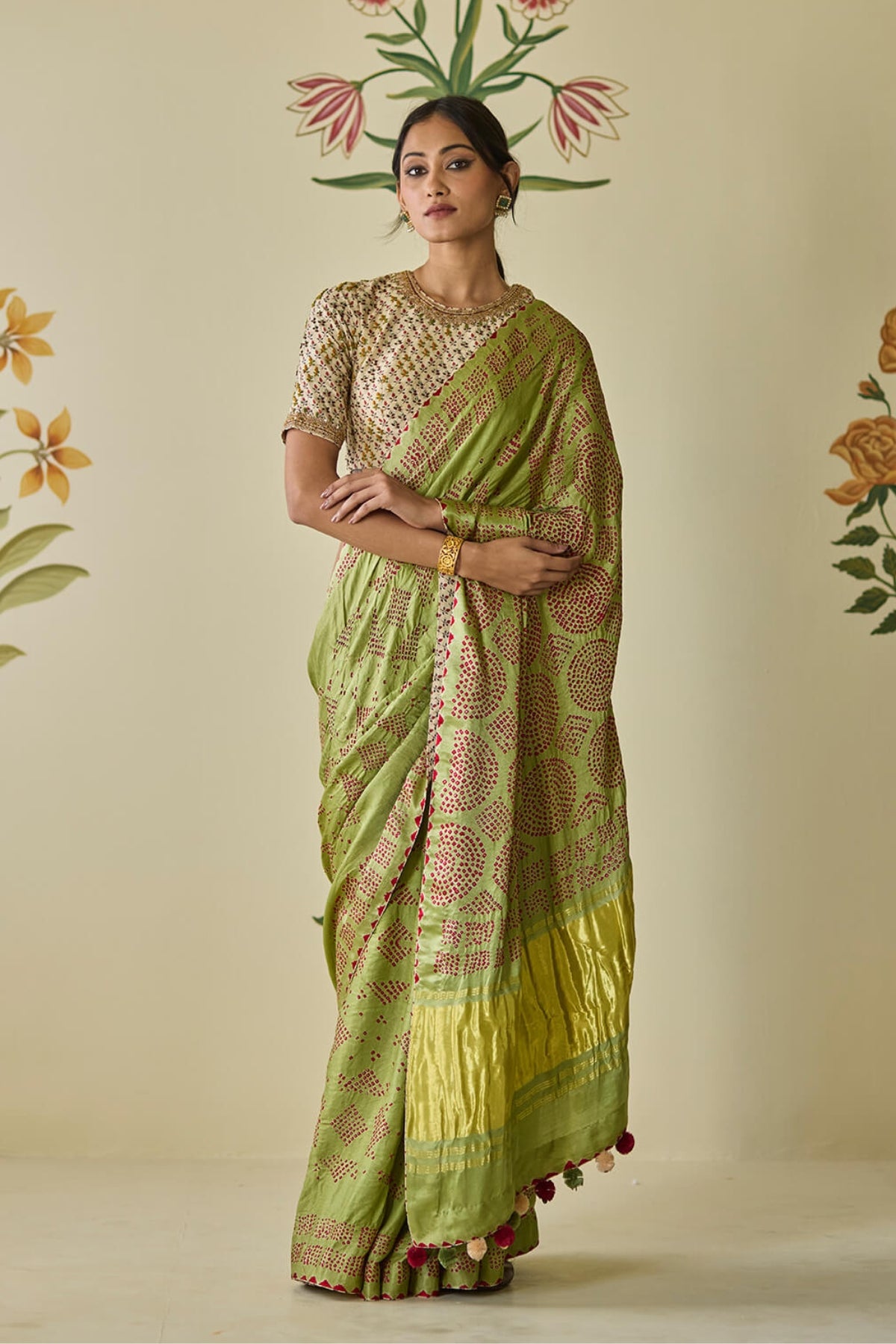 Green Bandhani Saree