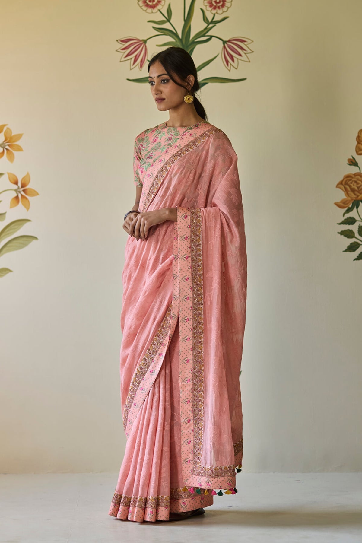 Pink Threadwork Saree