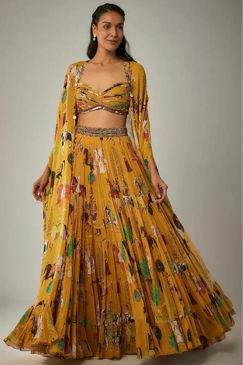 Mango Flowy Mughal Printed Cape and Skirt Set