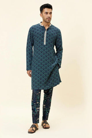 BLUE VOLVO KURTA WITH METAL BUTTONS WITH PANTS