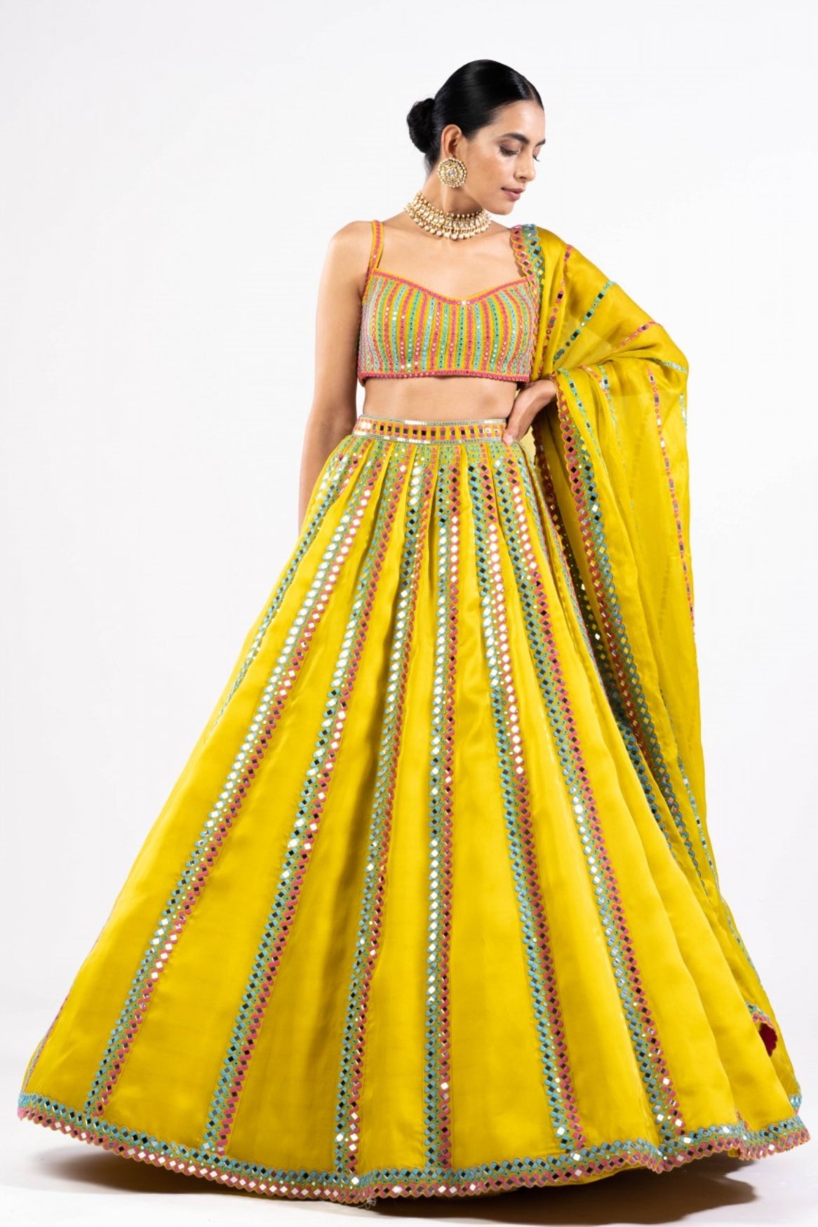 Moss Green Mirror Seam Lehenga Set