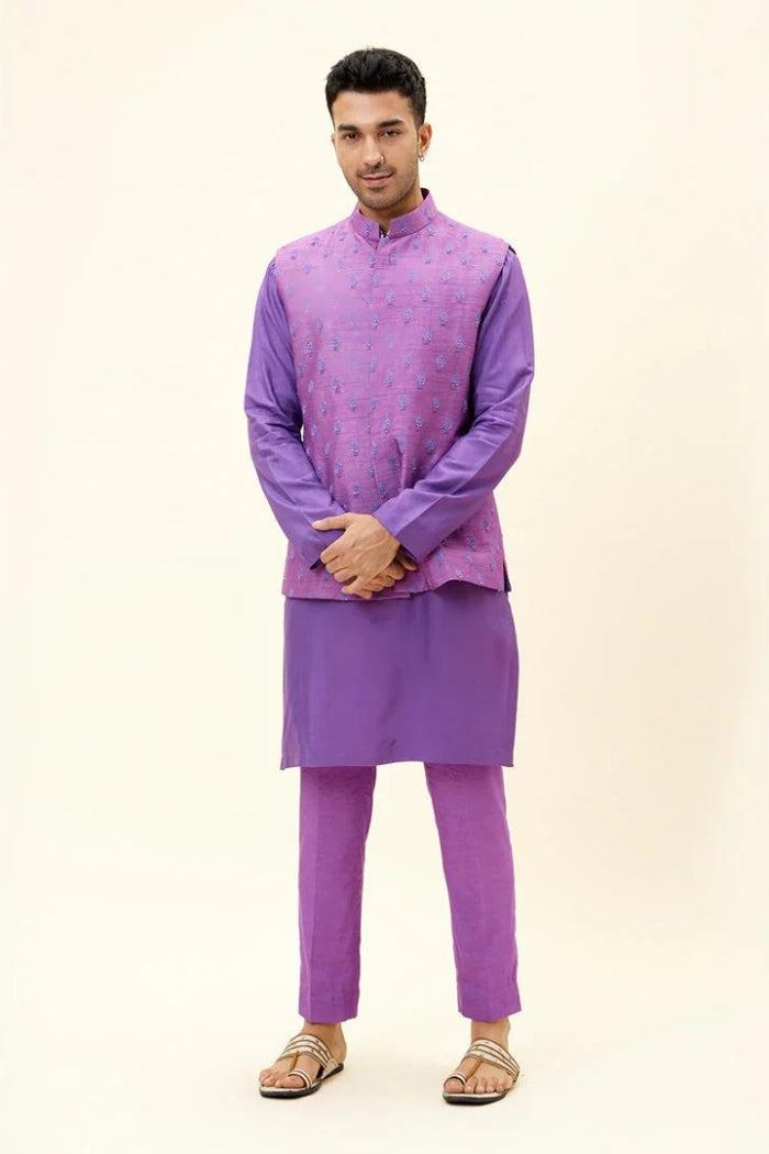 PURPLE BUTTI EMBROIDERED BUNDI