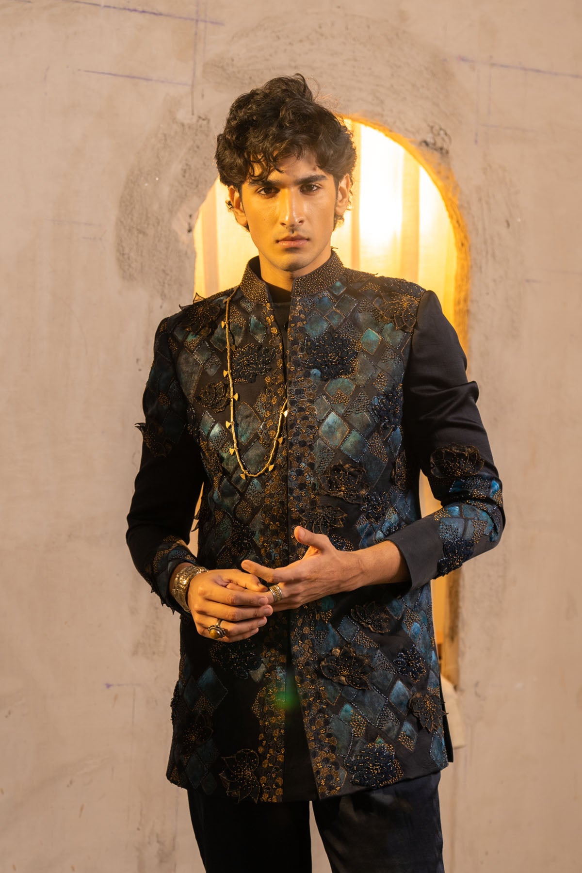 Midnight Blue Handpaint Bandhgala