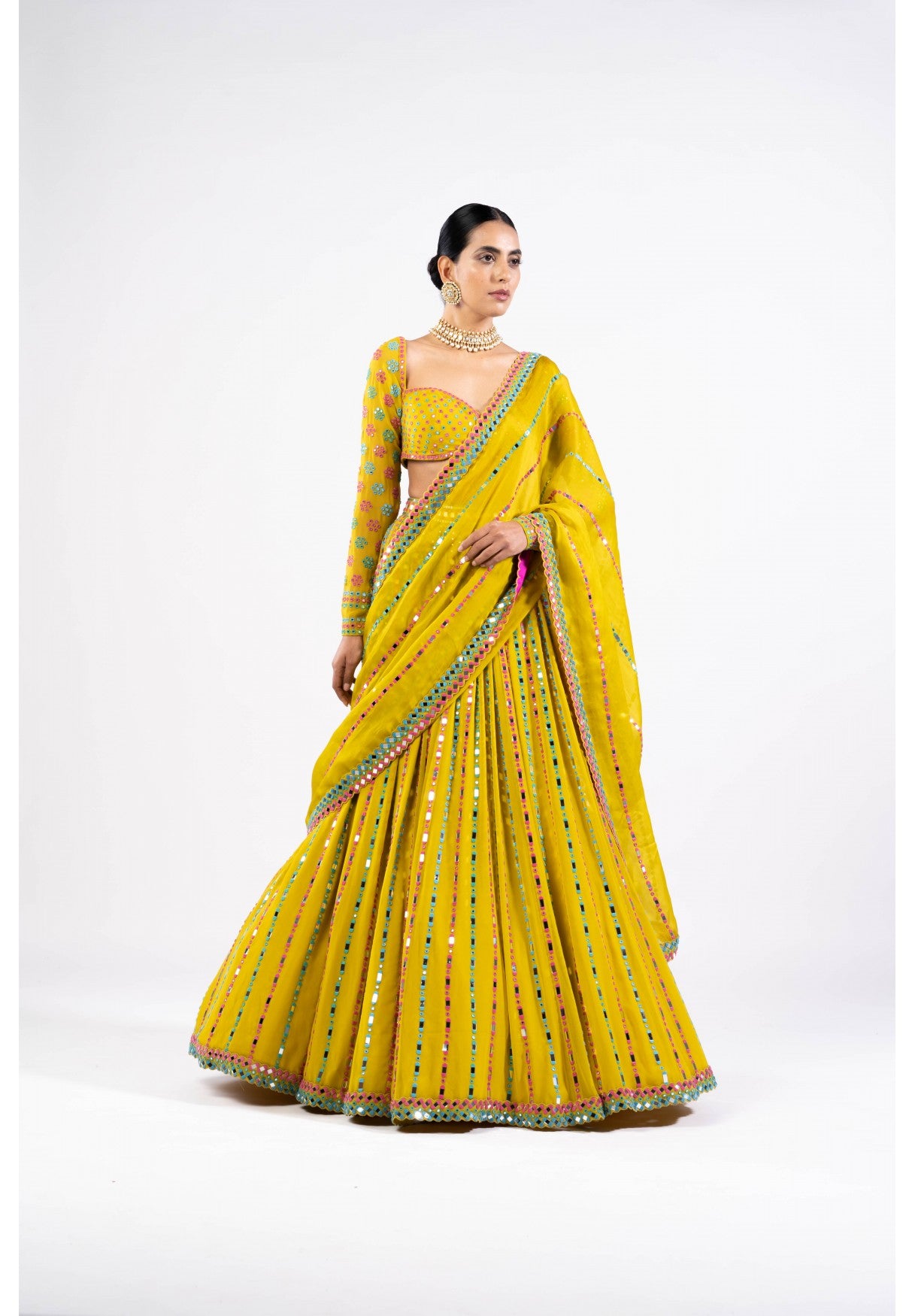 Moss Green Linear Drop Lehenga Set