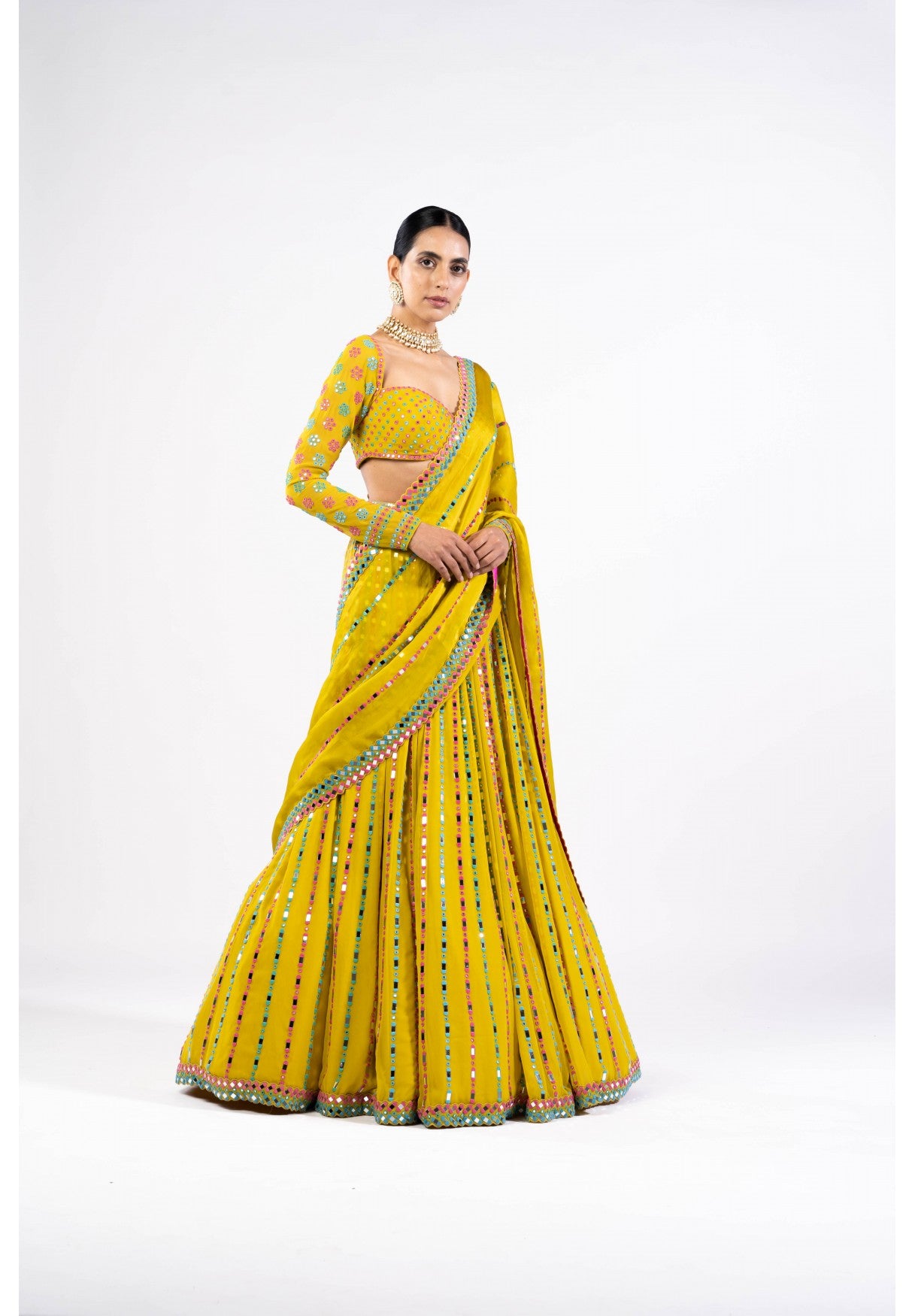 Moss Green Linear Drop Lehenga Set