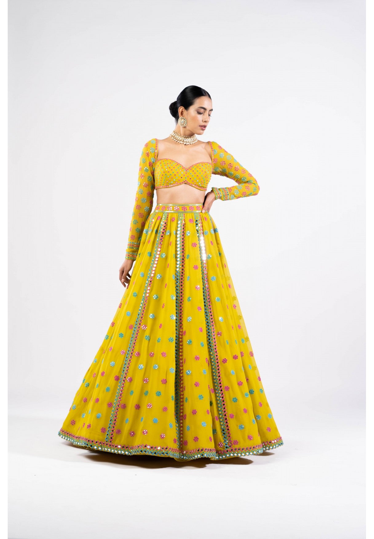 Moss Green Flower Lehenga Set