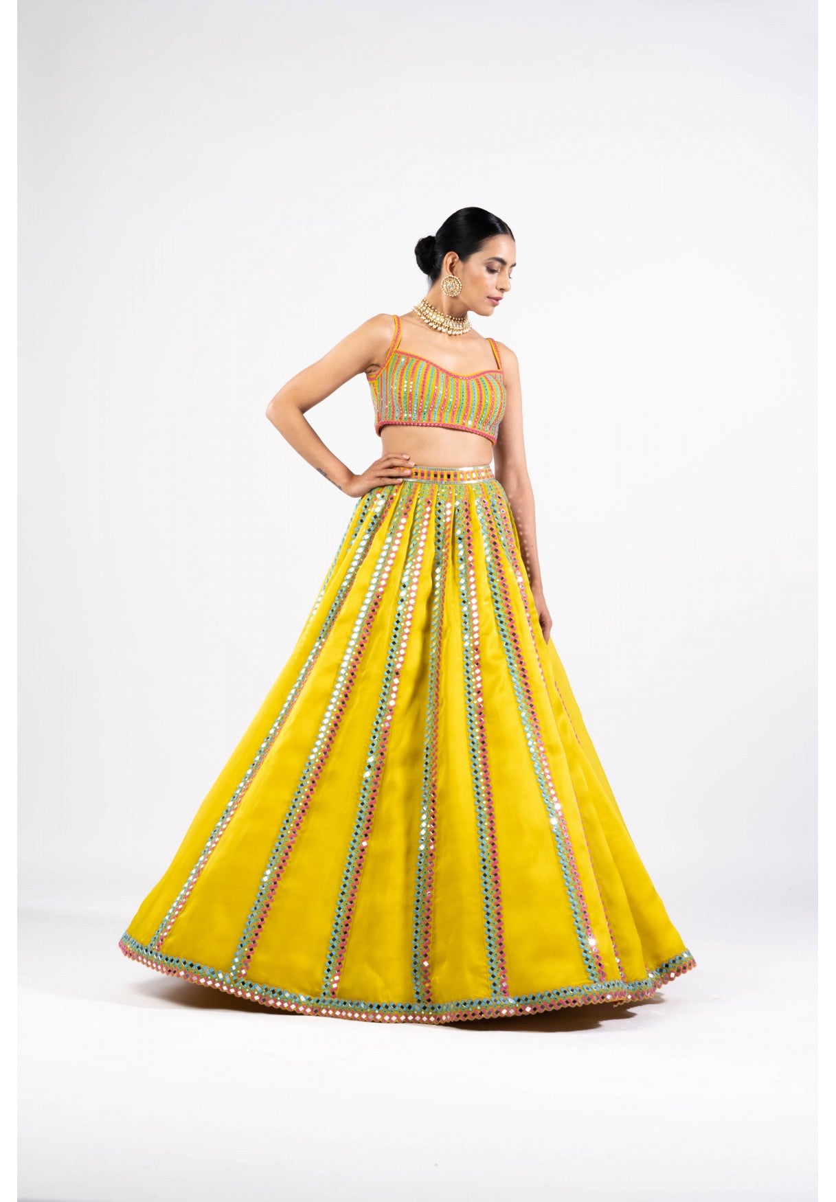 Moss Green Mirror Seam Lehenga Set