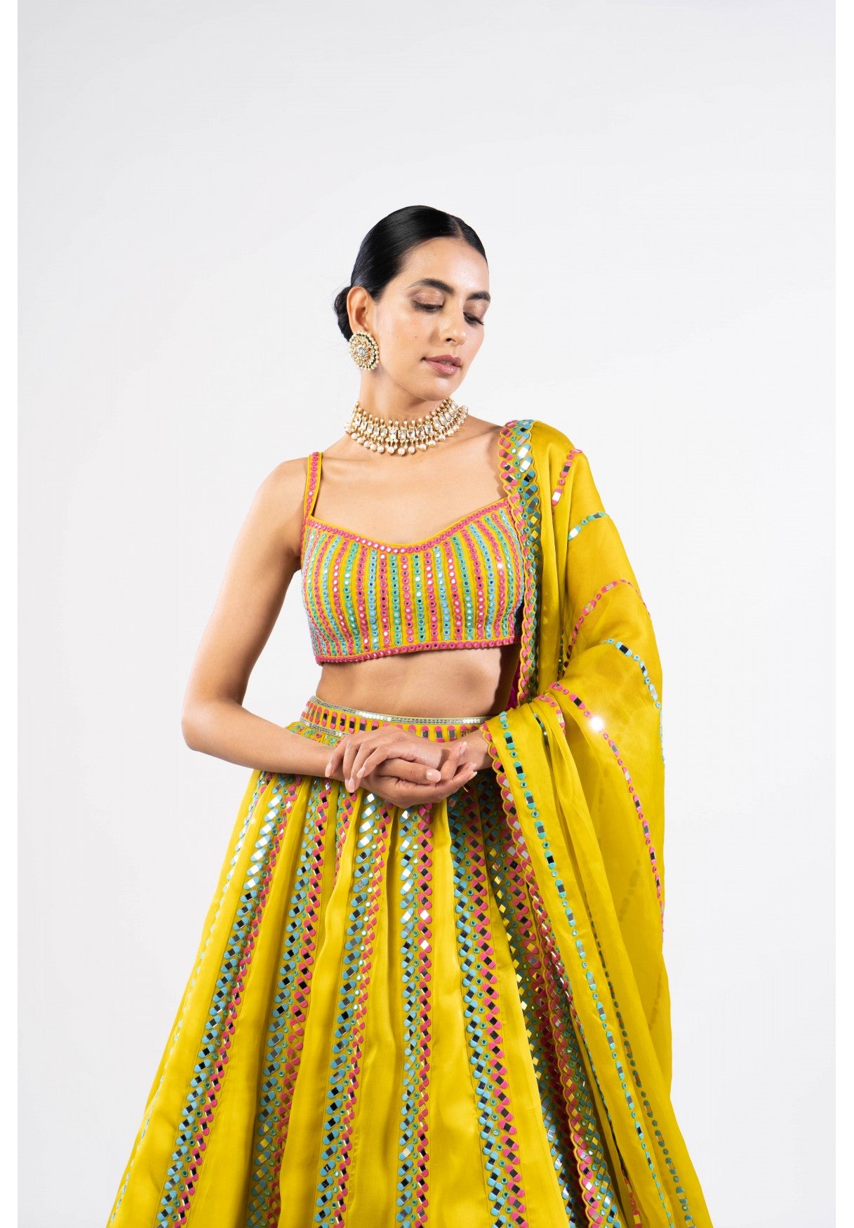 Moss Green Mirror Seam Lehenga Set