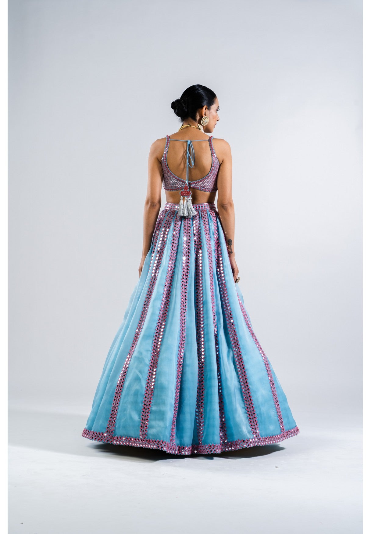 Ice Blue Mirror Seam Lehenga Set