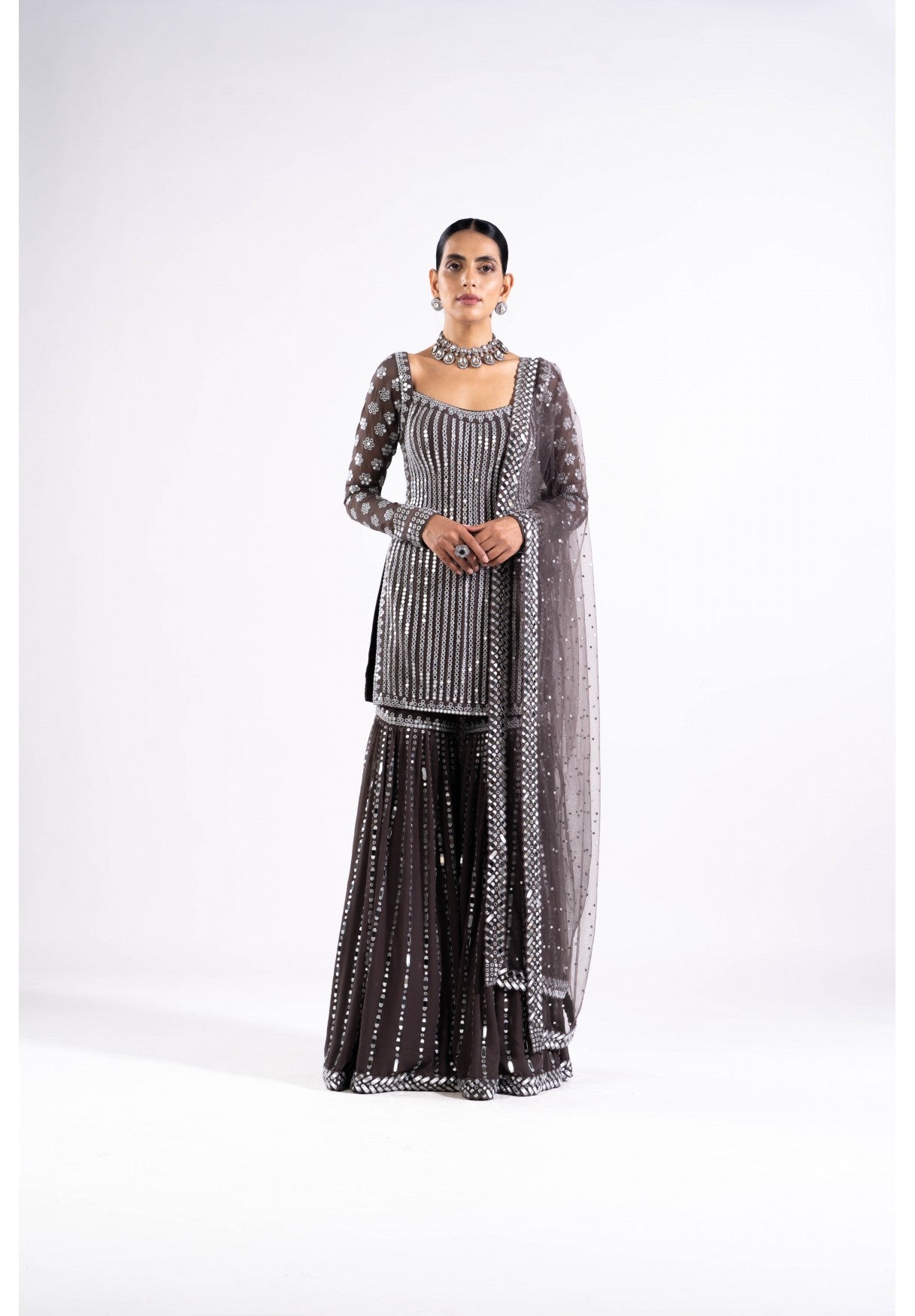 Charcoal Grey Sharara Set