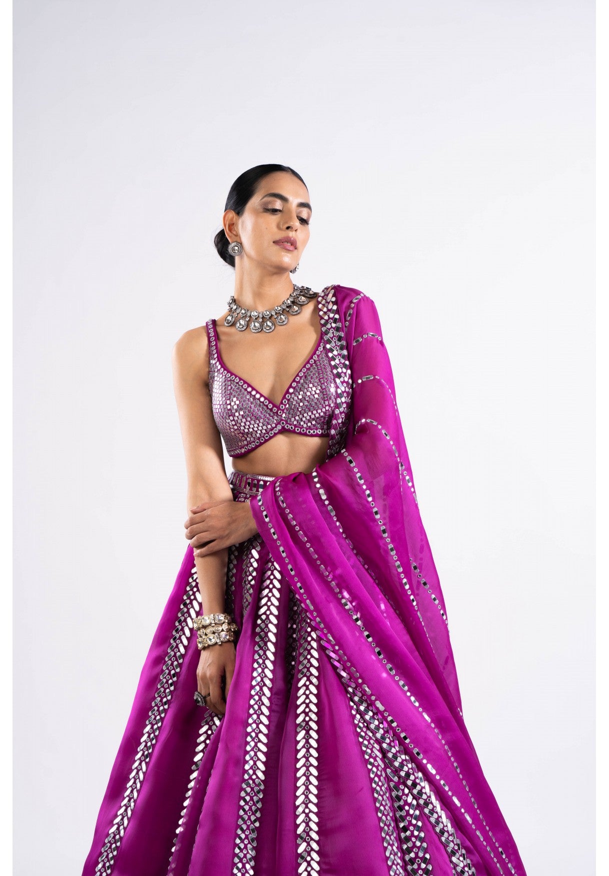 Pop Wine Mirror Seam Lehenga Set