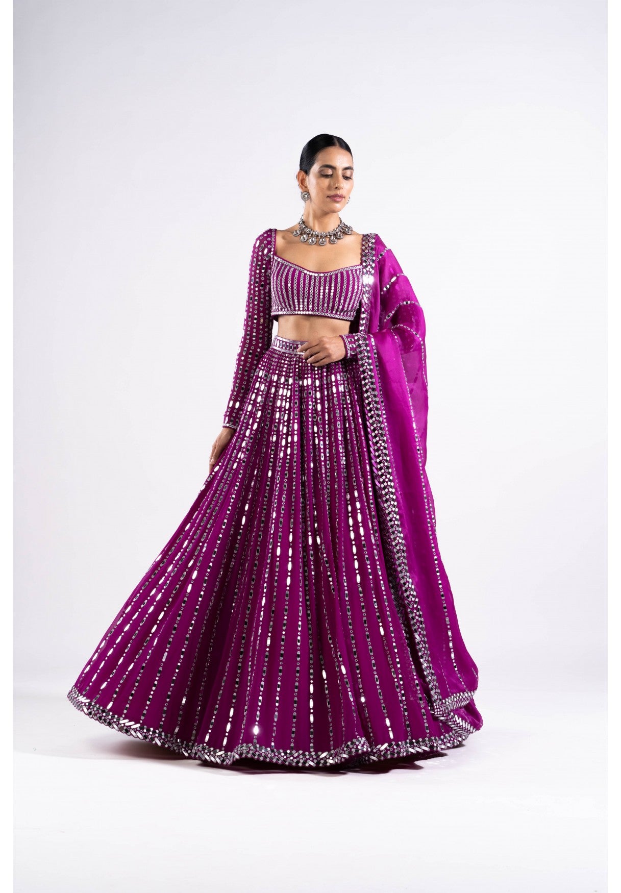 Pop Wine Linear Drop Lehenga Set