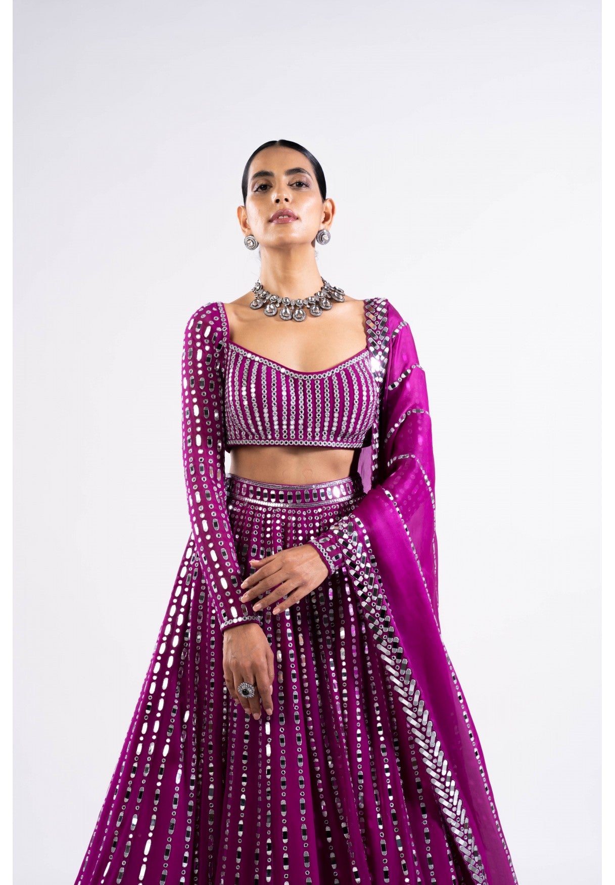 Pop Wine Linear Drop Lehenga Set