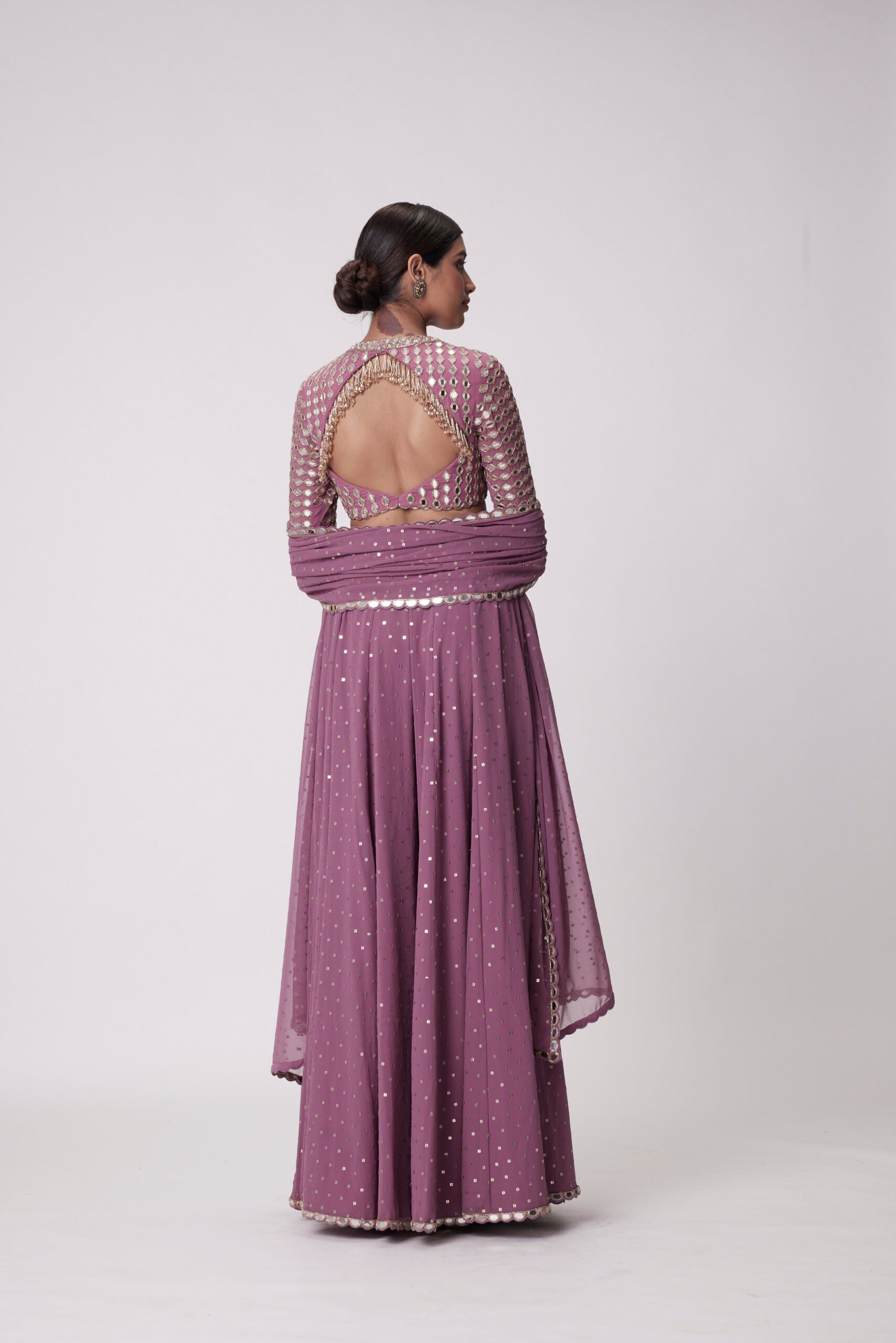 Mud Mauve Hand Embroidered Lehenga Pants Set